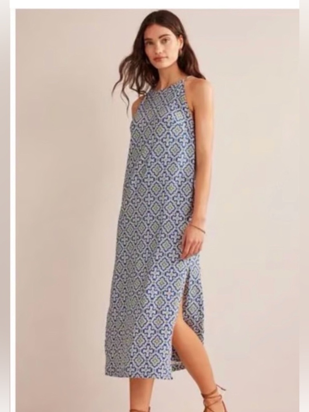 Boden Blue and White Patterned Midi Dress